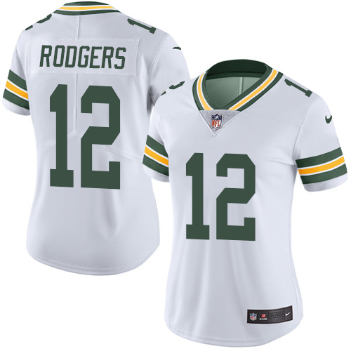 Women's Limited Aaron Rodgers Nike Jersey White - #12 Rush NFL Green Bay Packers